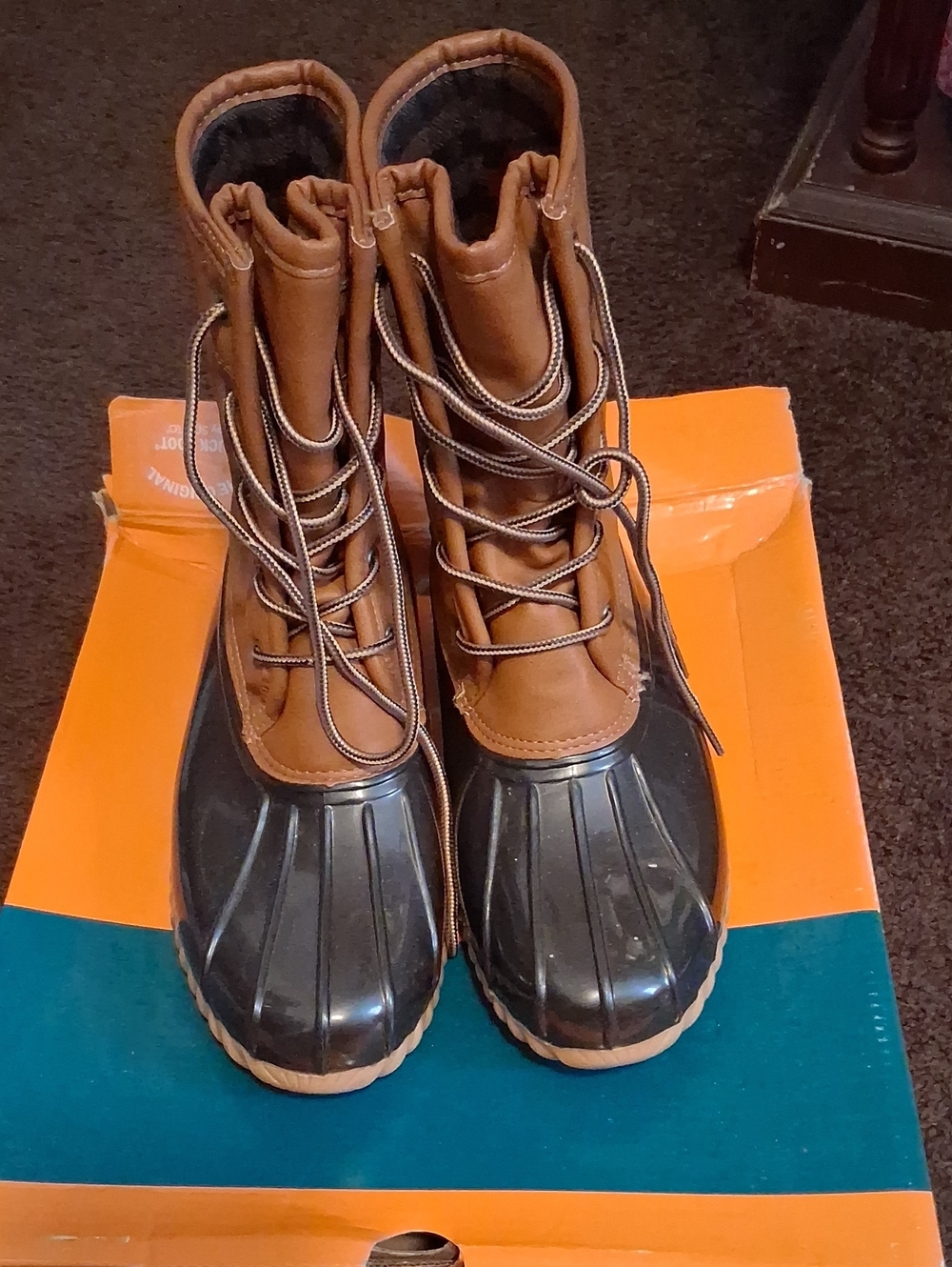 Women's Brown Duck Boots - Waterproof Lace-Up Winter Boots